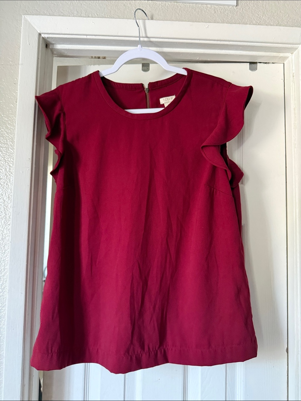 J Crew: Burgundy Ruffled Sleeve Blouse